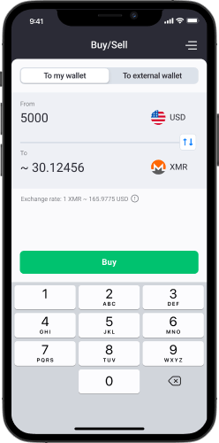 Buy and sell crypto with credit card mobile wallet process for iOS and Android