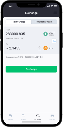 Mobile wallet crypto exchange process for iOS and Android